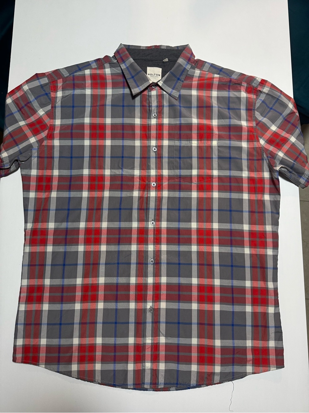 Holton Men’s Big & Tall 3XL Plaid Short Sleeve Button-Up Shirt Pockets